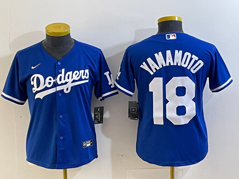 Women's Los Angeles Dodgers #18 Yoshinobu Yamamoto Blue Stitched Jersey(Run Small) Women's Los Angeles Dodgers #18 Yoshinobu Yamamoto Blue Stitched Jersey(Run Small)